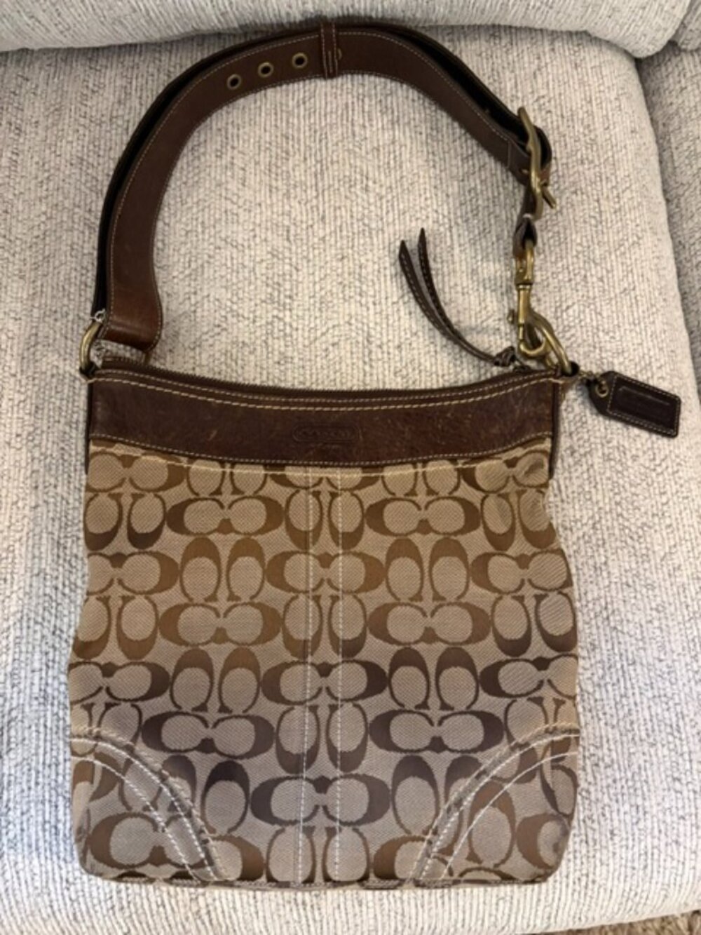 COACH Brown Signature Canvas Shoulder Bag